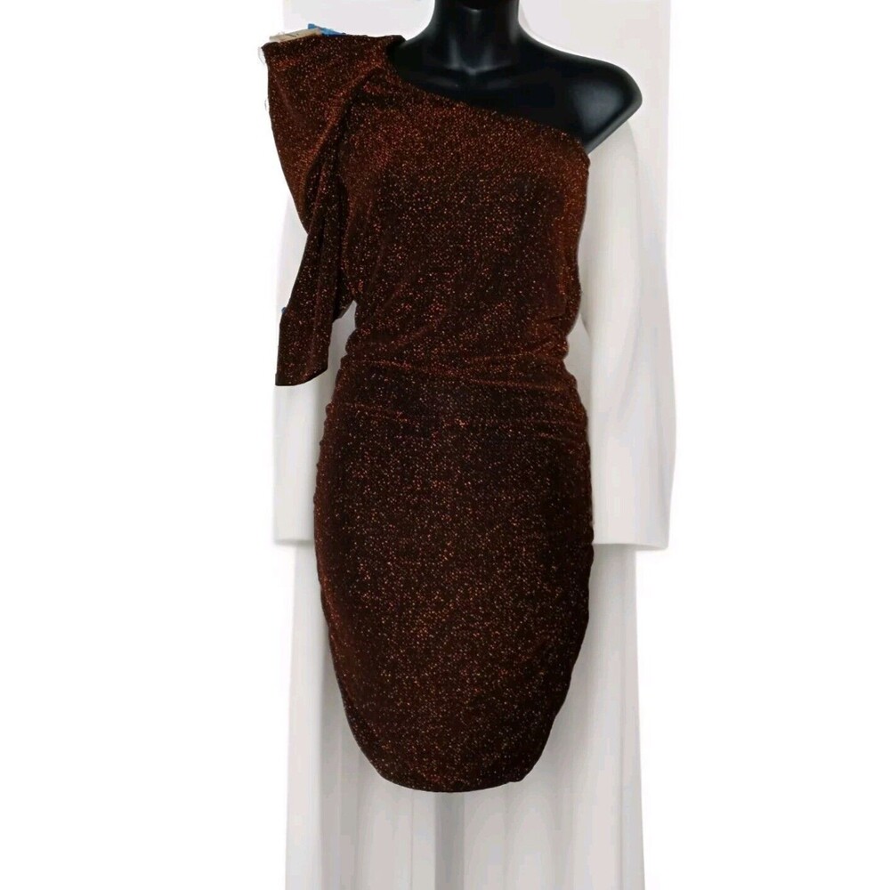 Love J Women's Night Dress Sparkle Black & Red One Sleeve 3/4 Knee Length Size L